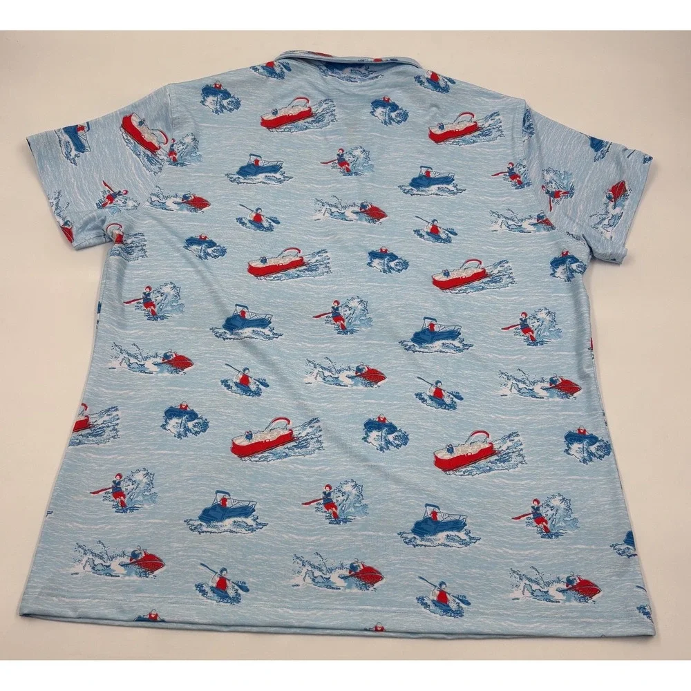 Waggle Golf Mens 2XL Blue Water Sports Print Performance Polo Shirt NWT - Picture 6 of 6
